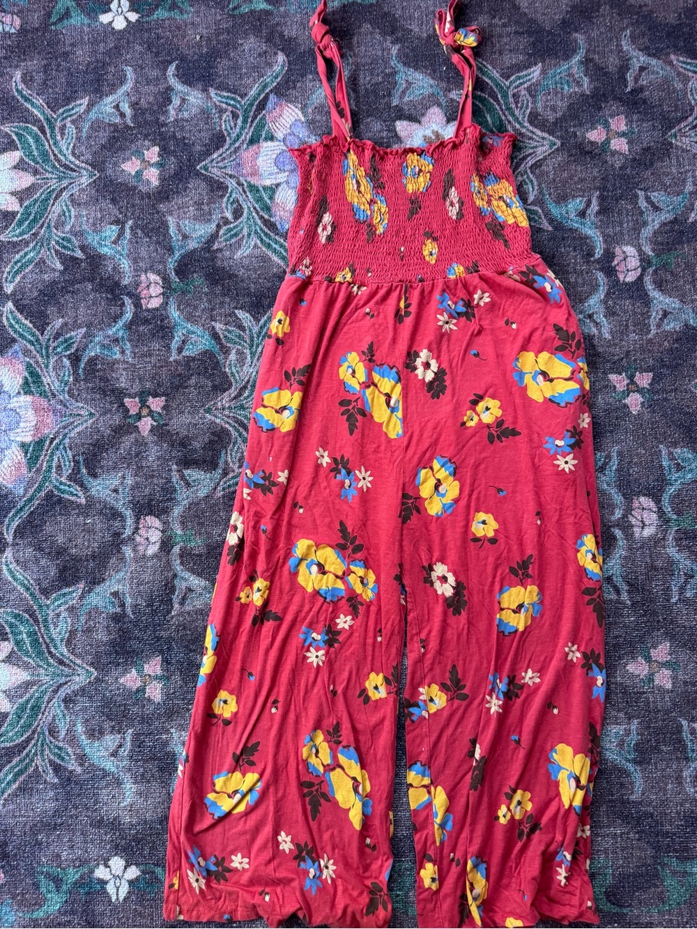 Toad & Co Women’s Red Floral Spaghetti Strap Pant Jumpsuit - XL